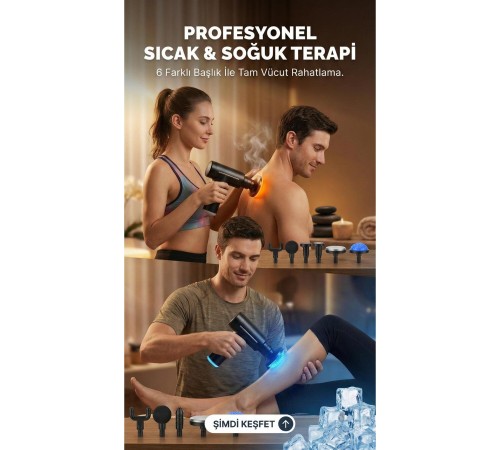 Şarjlı Masaj Tabancası Boyun Sırt ve İçin Sıcak Soğuk Başlıklı Masaj Aleti Sporcu Masaj