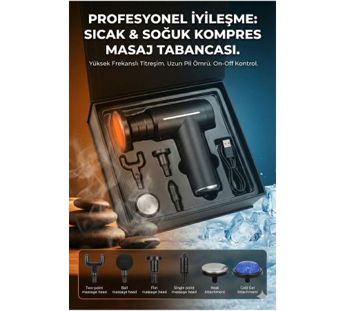 Şarjlı Masaj Tabancası Boyun Sırt ve İçin Sıcak Soğuk Başlıklı Masaj Aleti Sporcu Masaj