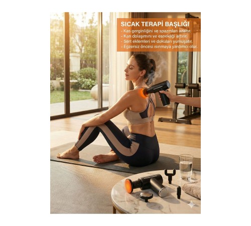 Şarjlı Masaj Tabancası Boyun Sırt ve İçin Sıcak Soğuk Başlıklı Masaj Aleti Sporcu Masaj