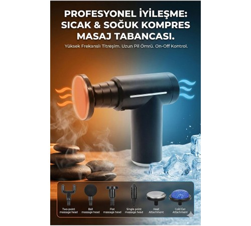 Şarjlı Masaj Tabancası Boyun Sırt ve İçin Sıcak Soğuk Başlıklı Masaj Aleti Sporcu Masaj