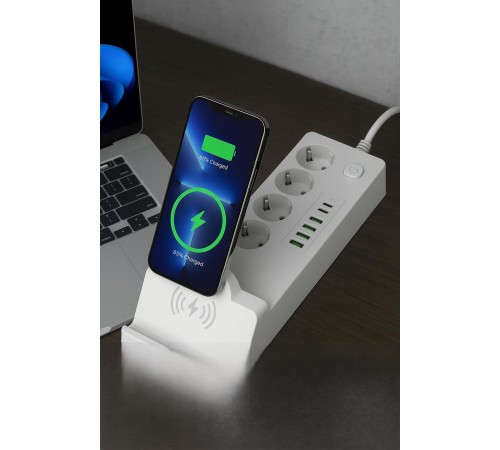 4'lü Akım Korumalı Priz ve Masaüstü Şarj İstasyonu 15W Kablosuz Şarj Standı Type-C Hızlı Şarj Çıkışı