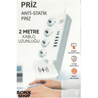  4'lü Akım Korumalı Priz ve Masaüstü Şarj İstasyonu 15W Kablosuz Şarj Standı Type-C Hızlı Şarj Çıkışı