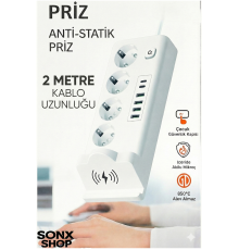  4'lü Akım Korumalı Priz ve Masaüstü Şarj İstasyonu 15W Kablosuz Şarj Standı Type-C Hızlı Şarj Çıkışı