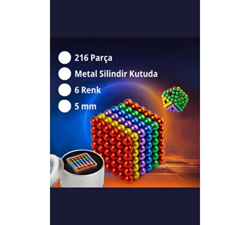 216 Adet 5mm Manyetik Top Seti Sihirli Miknatisli Küp Yapi Oyuncak Stres Rahatlama Eglenceli