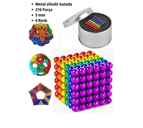 216 Adet 5mm Manyetik Top Seti Sihirli Miknatisli Küp Yapi Oyuncak Stres Rahatlama Eglenceli