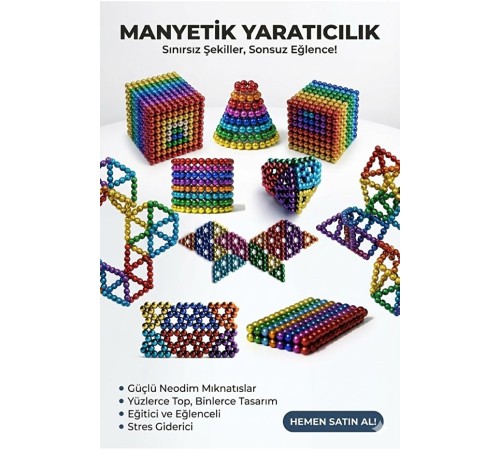 216 Adet 5mm Manyetik Top Seti Sihirli Miknatisli Küp Yapi Oyuncak Stres Rahatlama Eglenceli