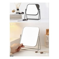 Gümüş Renk Ayarlanabilir KARE Metal Ayaklı Masa Üstü Makyaj Aynası –360° Döner,Şık Dekoratif Tasarım