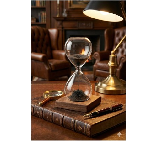 Manyetik Kum Saati Mıknatıslı Ahşap Standlı Dekoratif Masaüstü Hediyelik Süs Eşyası (14 cm)