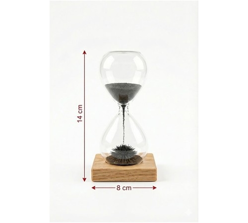 Manyetik Kum Saati Mıknatıslı Ahşap Standlı Dekoratif Masaüstü Hediyelik Süs Eşyası (14 cm)