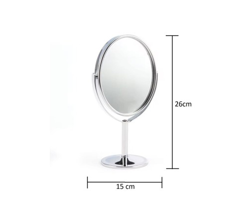 Oval Masaüstü Ayaklı 360° Dönebilen, İşyeri, Seyahat İçin Mini Krom Ayna 15X25CM