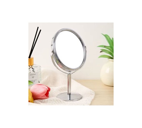 Oval Masaüstü Ayaklı 360° Dönebilen, İşyeri, Seyahat İçin Mini Krom Ayna 15X25CM