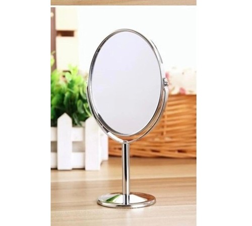 Oval Masaüstü Ayaklı 360° Dönebilen, İşyeri, Seyahat İçin Mini Krom Ayna 15X25CM