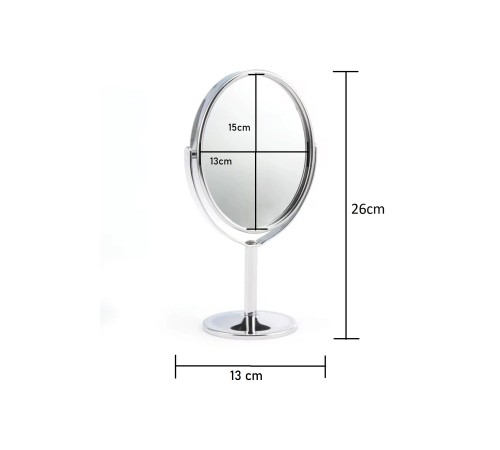 Oval Masaüstü Ayaklı 360° Dönebilen, İşyeri, Seyahat İçin Mini Krom Ayna 15X25CM