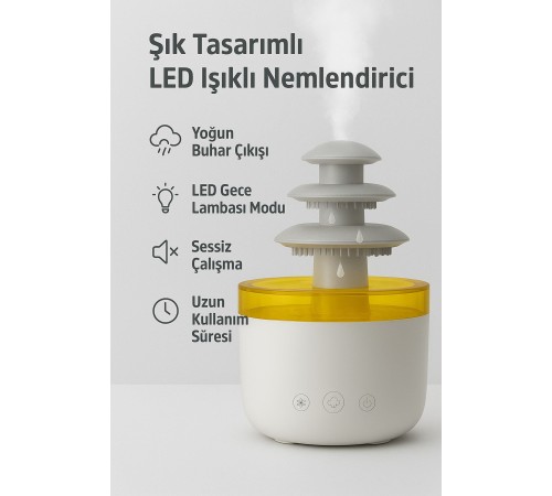 3 Katlı Şelale YAĞMUR Tasarımlı Ultrasonik Aroma Difüzör – 6 Renk LED Işıklı Hava Nemlendirici
