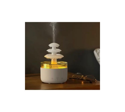 3 Katlı Şelale YAĞMUR Tasarımlı Ultrasonik Aroma Difüzör – 6 Renk LED Işıklı Hava Nemlendirici