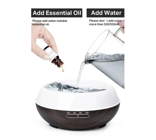 Aroma Difüzörü Gece Işığı 7 Led Hava Nemlendirici Kumandalı Buhar Makinesi 500 ml (koyu kahverengi)