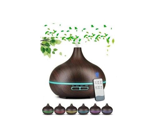 Aroma Difüzörü Gece Işığı 7 Led Hava Nemlendirici Kumandalı Buhar Makinesi 500 ml (koyu kahverengi)