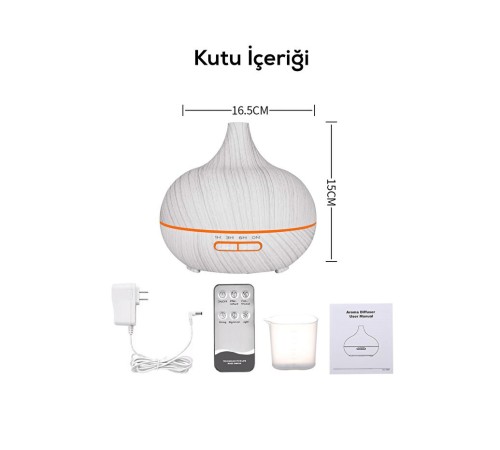 Aroma Difüzör Gece Işığı BEYAZ PARKE DESEN 7 Led Nemlendirici Kumandalı 550 ml Buhar Makinesi