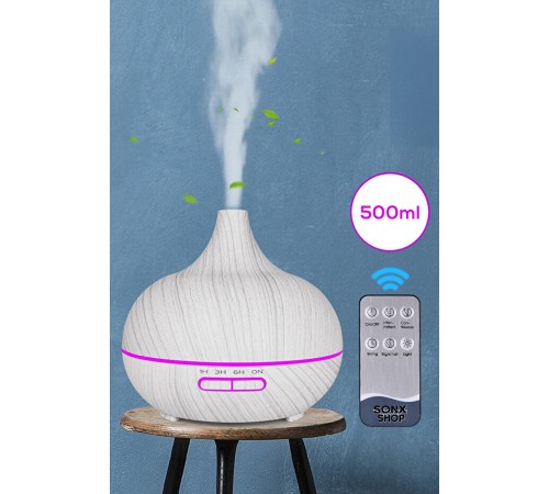 Aroma Difüzör Gece Işığı BEYAZ PARKE DESEN 7 Led Nemlendirici Kumandalı 550 ml Buhar Makinesi