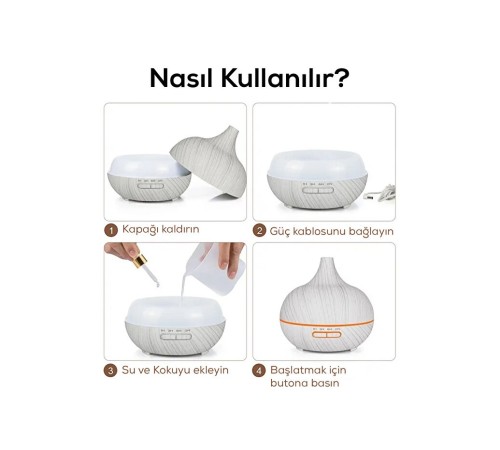 Aroma Difüzör Gece Işığı BEYAZ PARKE DESEN 7 Led Nemlendirici Kumandalı 550 ml Buhar Makinesi