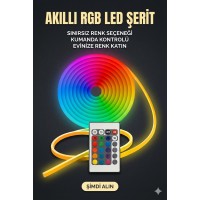 3 Metre Akıllı RGB LED Şerit Işık - Kumandalı, Esnek Neon Görünümlü Dekoratif Aydınlatma