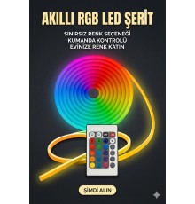 3 Metre Akıllı RGB LED Şerit Işık - Kumandalı, Esnek Neon Görünümlü Dekoratif Aydınlatma