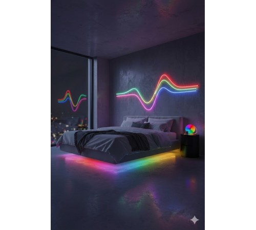 3 Metre Akıllı RGB LED Şerit Işık - Kumandalı, Esnek Neon Görünümlü Dekoratif Aydınlatma