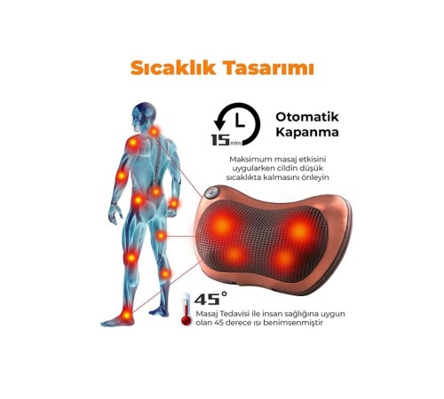 Boyun Yoğurmalı Ve Isıtmalı Çok Fonksiyonlu Masaj Yastığı-8 Toplu Sırt, Bel, Bacak Masaj Aleti