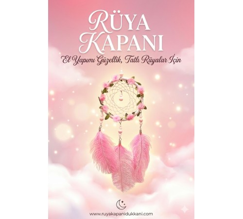Işıklı Pembe Gül Detaylı El Yapımı Rüya Kapanı - Romantik Duvar Süsü & Hediyelik Düş Kapanı