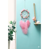 Işıklı Pembe Gül Detaylı El Yapımı Rüya Kapanı - Romantik Duvar Süsü & Hediyelik Düş Kapanı