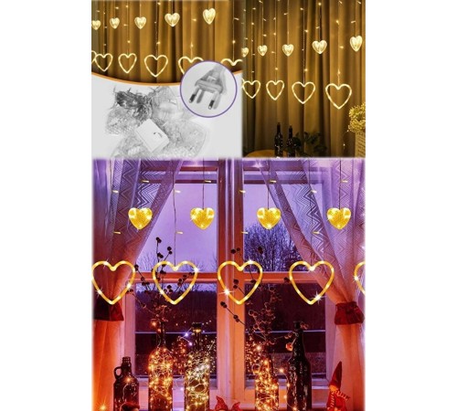 Asılabilir Sarkım Ledli Kalpli Modlu Dekoratif Ev Oda Bahçe Aydınlatma Sarkıtma Ledi