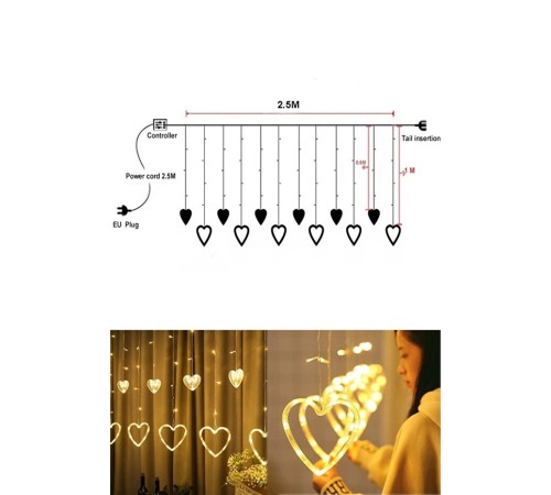 Asılabilir Sarkım Ledli Kalpli Modlu Dekoratif Ev Oda Bahçe Aydınlatma Sarkıtma Ledi