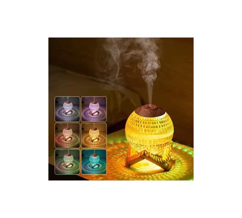 Renkli Kristal Küre Tasarımlı LED Işıklı Hava Nemlendirici – Sessiz Çalışma ve Ahşap Desenli Kapak