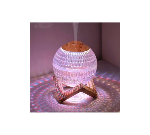 Renkli Kristal Küre Tasarımlı LED Işıklı Hava Nemlendirici – Sessiz Çalışma ve Ahşap Desenli Kapak