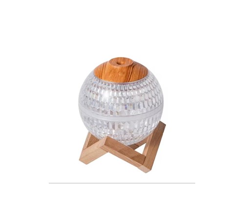 Renkli Kristal Küre Tasarımlı LED Işıklı Hava Nemlendirici – Sessiz Çalışma ve Ahşap Desenli Kapak