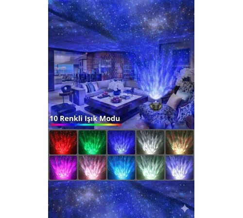 Galaksi Yıldız Projektörü ve Bluetooth Hoparlör  10 Renk Modlu Okyanus Dalgalı Gece & Disko  Lambası