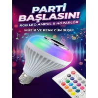 Bluetooth RGB LED Hoparlörlü Akıllı Ampul - Renkli Müzikli Lamba ve Kumanda