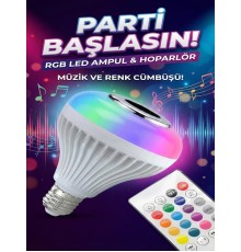 Bluetooth RGB LED Hoparlörlü Akıllı Ampul - Renkli Müzikli Lamba ve Kumanda