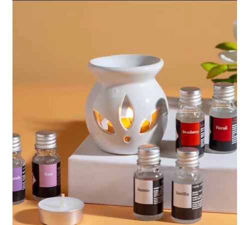 3’lü Aromaterapi Uçucu Yağ Seti ve Seramik Buhurdanlık – Rahatlatıcı Oda Kokusu & Spa Deneyimi