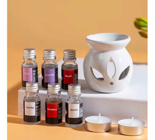 3’lü Aromaterapi Uçucu Yağ Seti ve Seramik Buhurdanlık – Rahatlatıcı Oda Kokusu & Spa Deneyimi