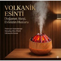 Dekoratif Yanardağ Tasarımlı LED Işıklı Ahşap Görünümlü Hava Nemlendirici & Aroma Difüzörü