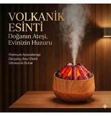 Dekoratif Yanardağ Tasarımlı LED Işıklı Ahşap Görünümlü Hava Nemlendirici & Aroma Difüzörü