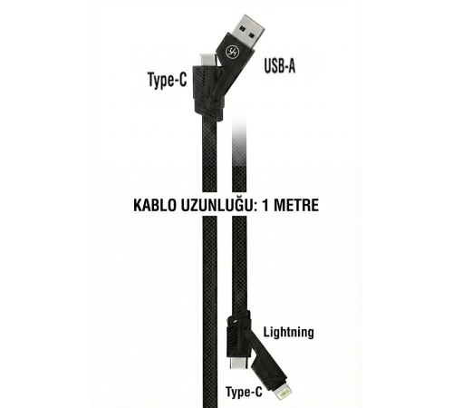 4 in 1 Hızlı Şarj Seti | 38W Çift Portlu Adaptör & Çok Başlıklı Örgü Kablo (Lightning/Type-C/USB)