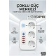 2500W Çoklu Priz 2 METRE – 3’lü AC Priz +5 USB Çıkışı AKIM KORUMALI Alev Almayan Gövde