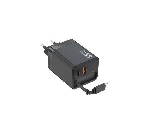 65W Süper Hızlı Şarj Cihazı | Dahili Type-C Kablo | USB-C & USB-A Çıkış | Çoklu Cihaz Desteği